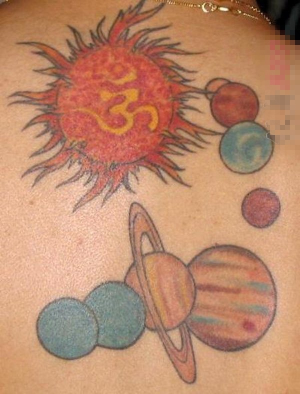 多款关于太阳系彩绘几何圆形线条星球纹身图案