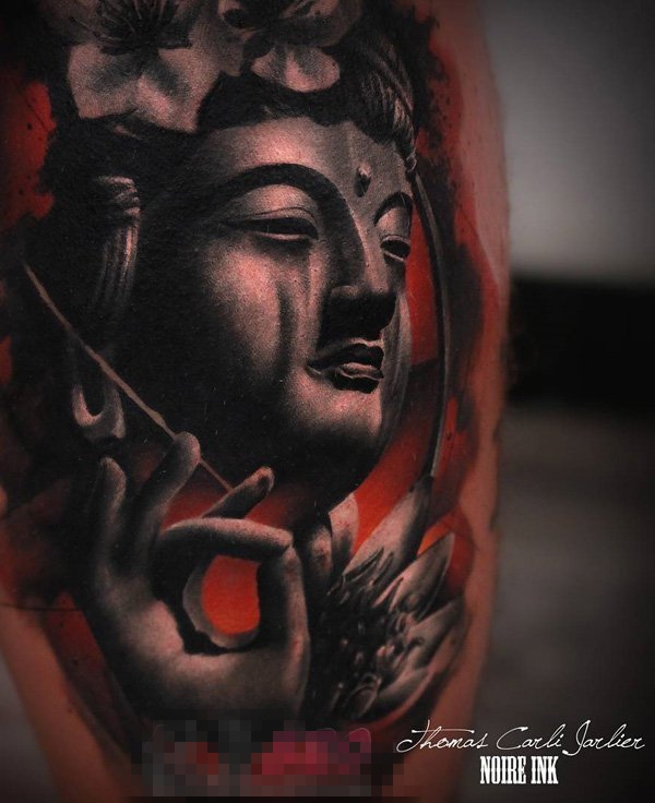 多款关于宗教普度众生的黑色点刺佛像纹身图案