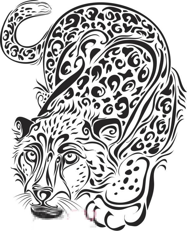 黑色线条创意花纹动物豹子纹身手稿