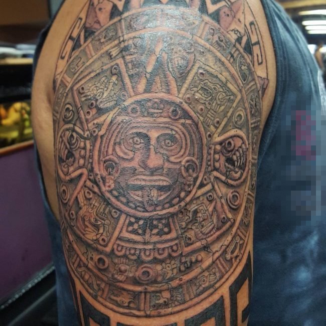神秘的黑色几何线条玛雅部落图腾纹身图案