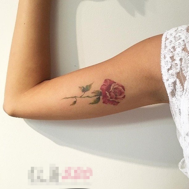 女生手臂上彩绘水彩唯美文艺小清新玫瑰纹身图片