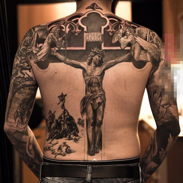 多款关于宗教的黑灰点刺人物肖像耶稣纹身图案