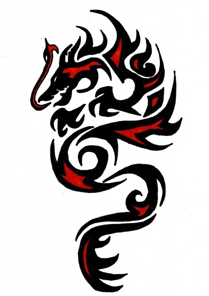 红黑线条素描创意霸气龙图腾纹身手稿