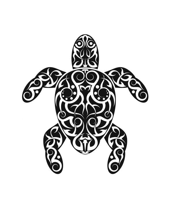 可爱的黑色几何线条小动物乌龟纹身手稿