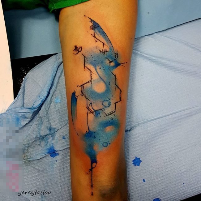 女生手臂上彩绘水彩泼墨抽象纹身图片