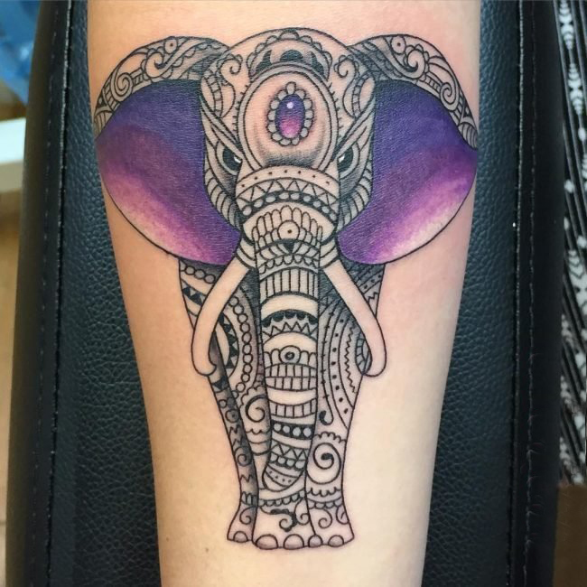 多款创意个性的唯美花纹民族风味动物大象纹身图案