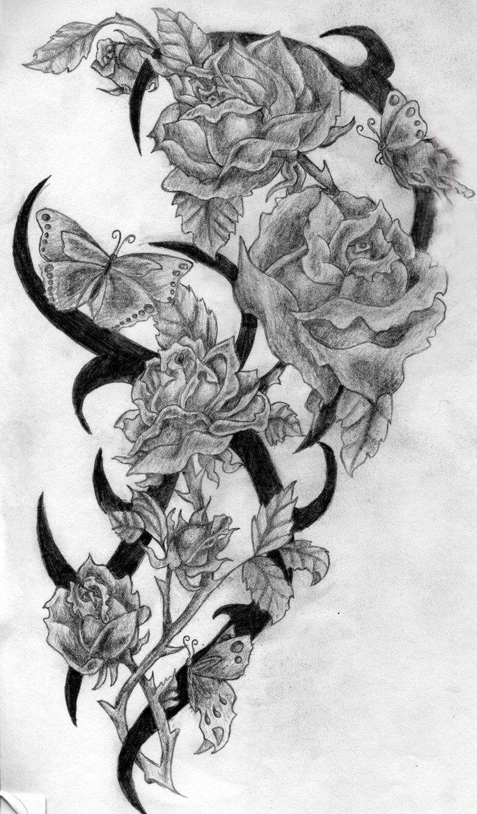 黑灰素描创意唯美花朵图腾纹身手稿