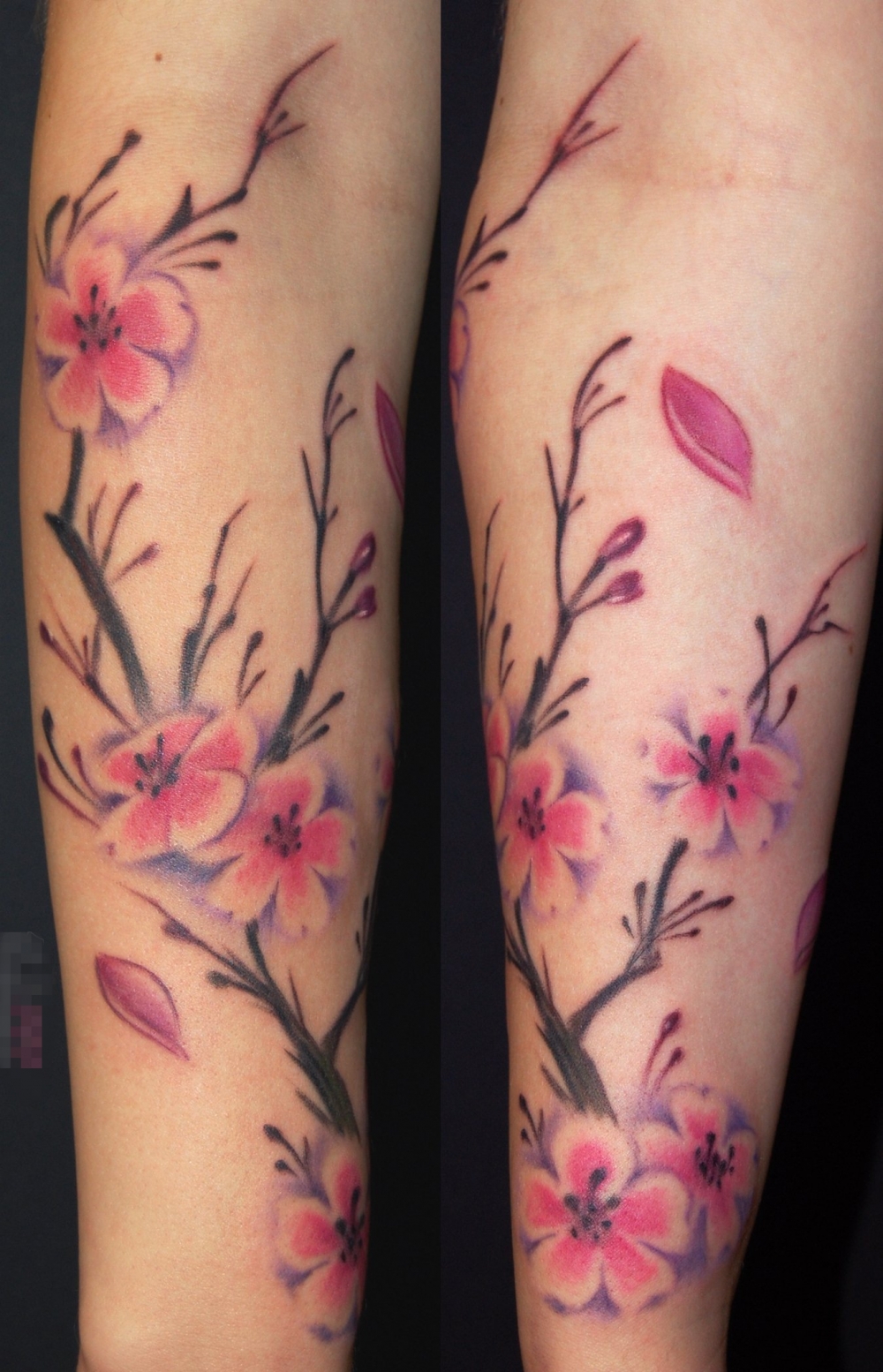 女生手臂上彩绘水彩文艺唯美花朵纹身图片