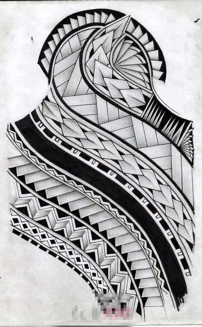 黑灰素描创意几何元素霸气花纹纹身手稿