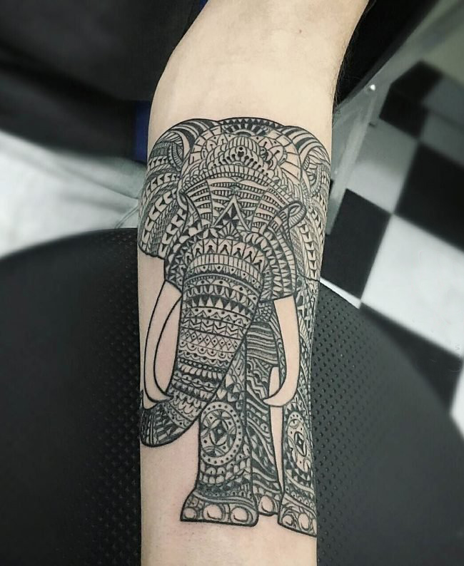 多款创意的民族元素文艺唯美精致大象纹身图案