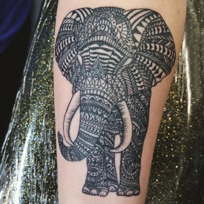 多款创意的民族元素文艺唯美精致大象纹身图案