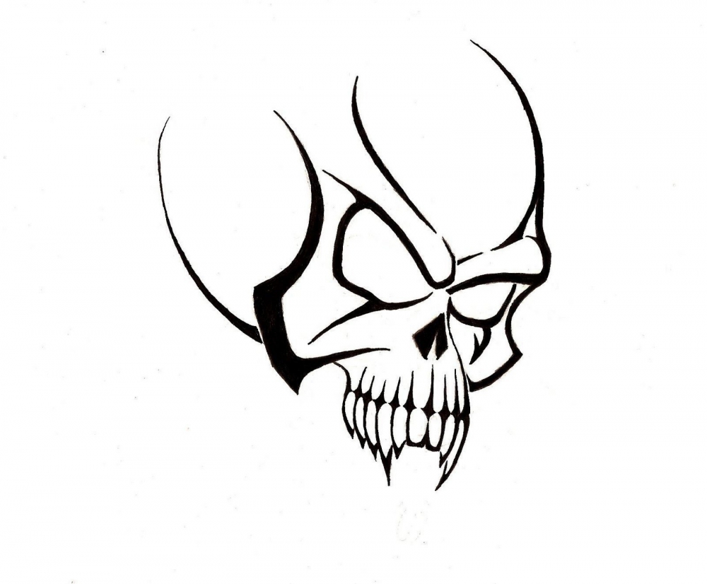 黑色线条创意霸气骷髅纹身手稿