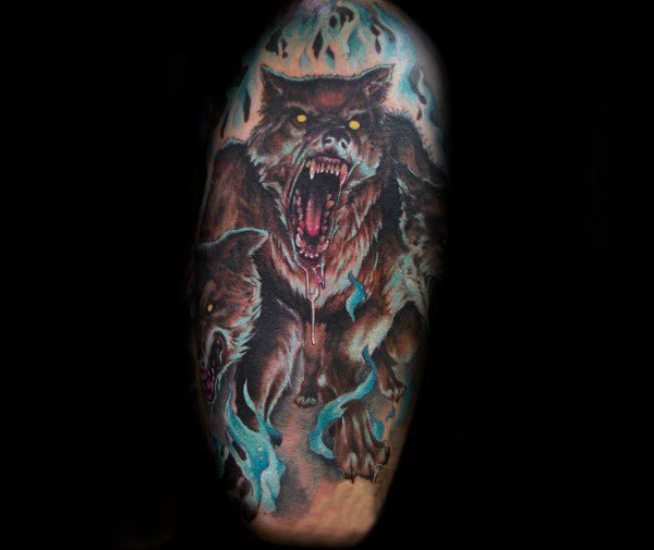多款关于恐怖的彩绘动物地狱三头犬纹身图案