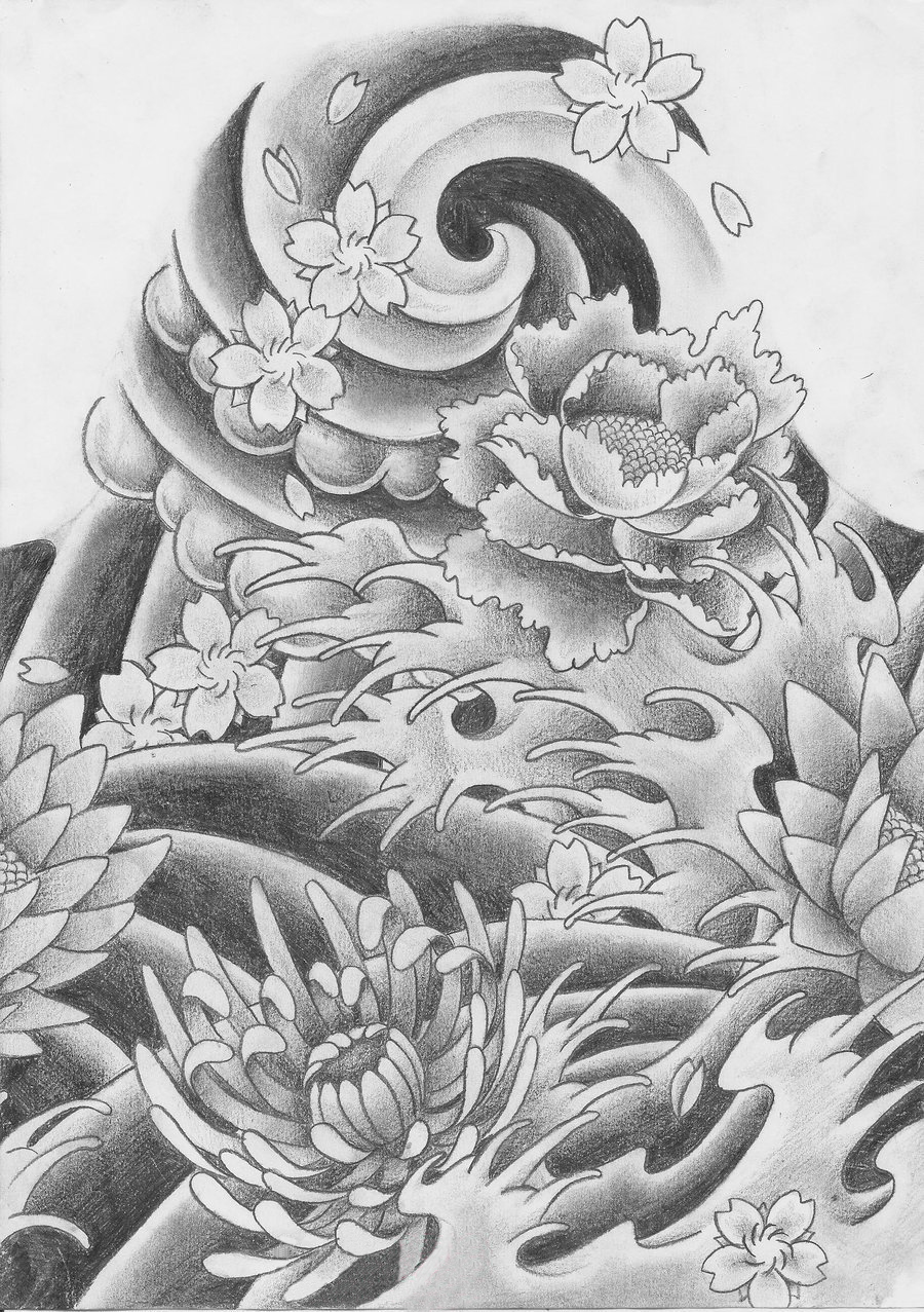 黑灰素描创意霸气花朵图腾纹身手稿