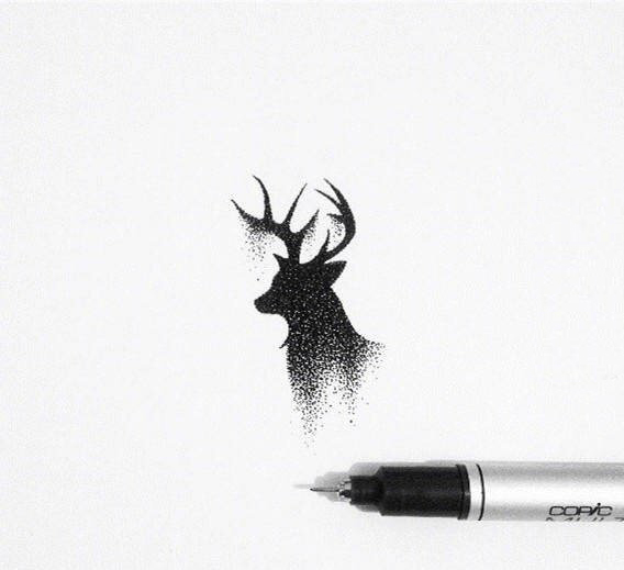 黑色素描点刺技巧文艺唯美鹿头纹身手稿