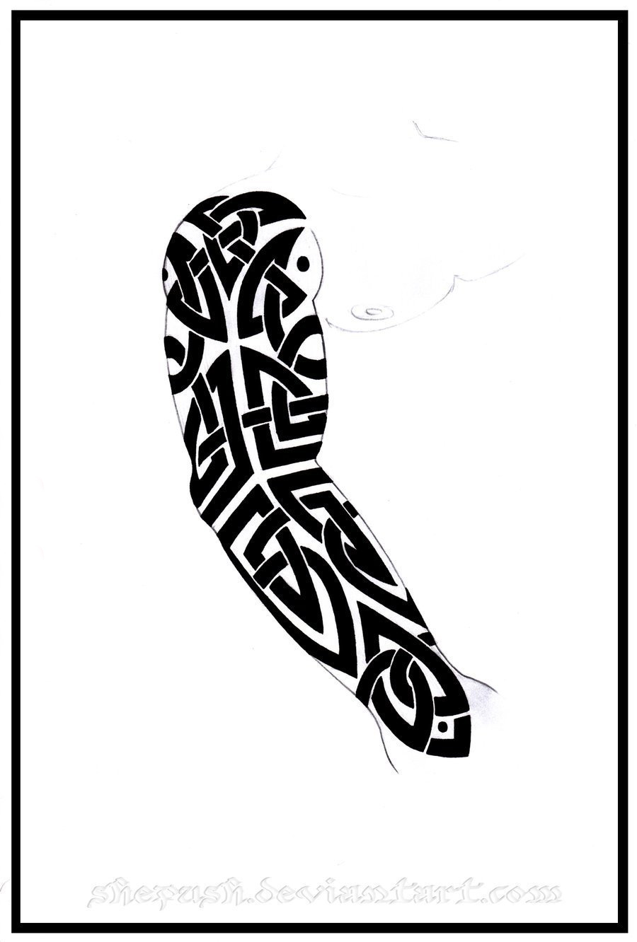 创意的黑色几何抽象线条手臂部落纹身手稿