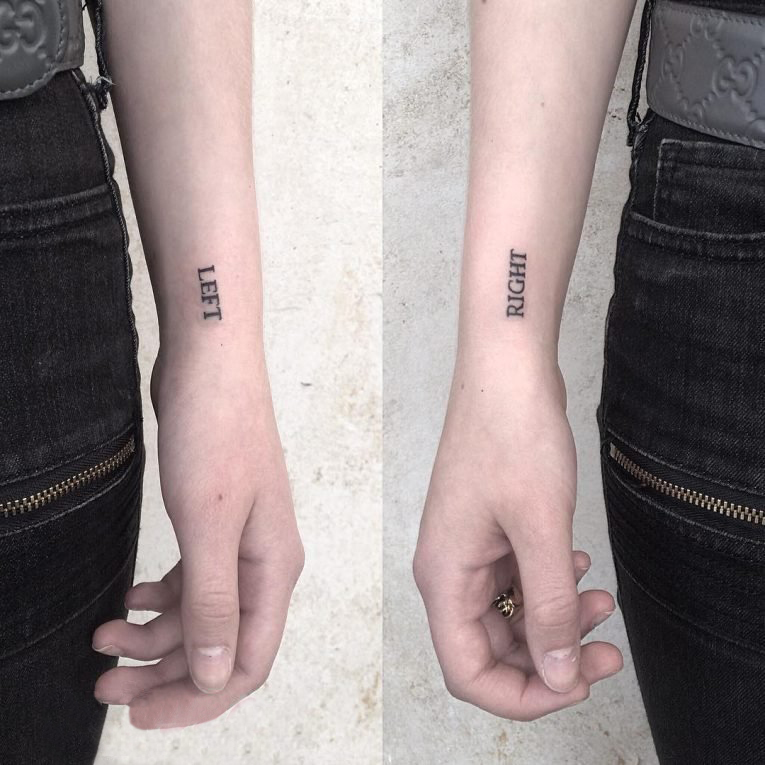 闺蜜手腕上黑色简单线条有意义的英文单词纹身图片
