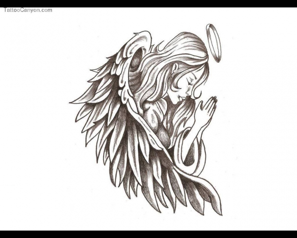 黑灰素描文艺唯美天使翅膀纹身手稿