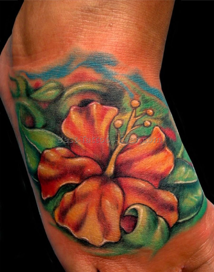 女生脚背上彩绘水彩素描创意唯美花朵精美纹身图片