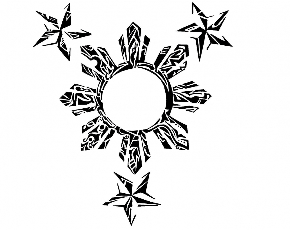 黑灰素描创意文艺太阳和星星纹身手稿