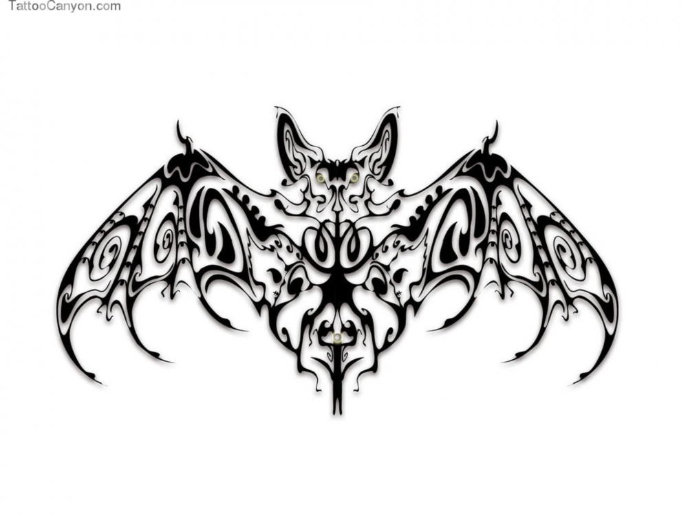 黑灰素描创意花纹恐怖蝙蝠纹身手稿