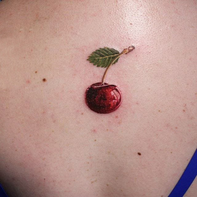 酸甜可口的彩绘几何简单线条水果樱桃纹身图案