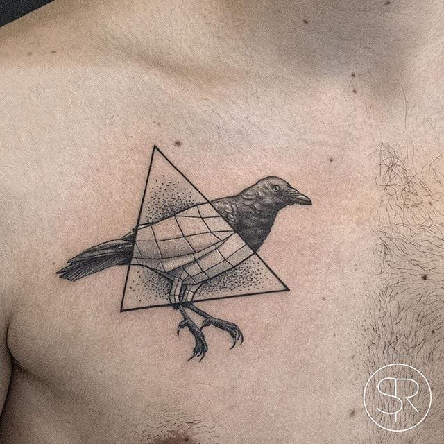 多款黑灰素描点刺技巧创意几何元素动物纹身图案