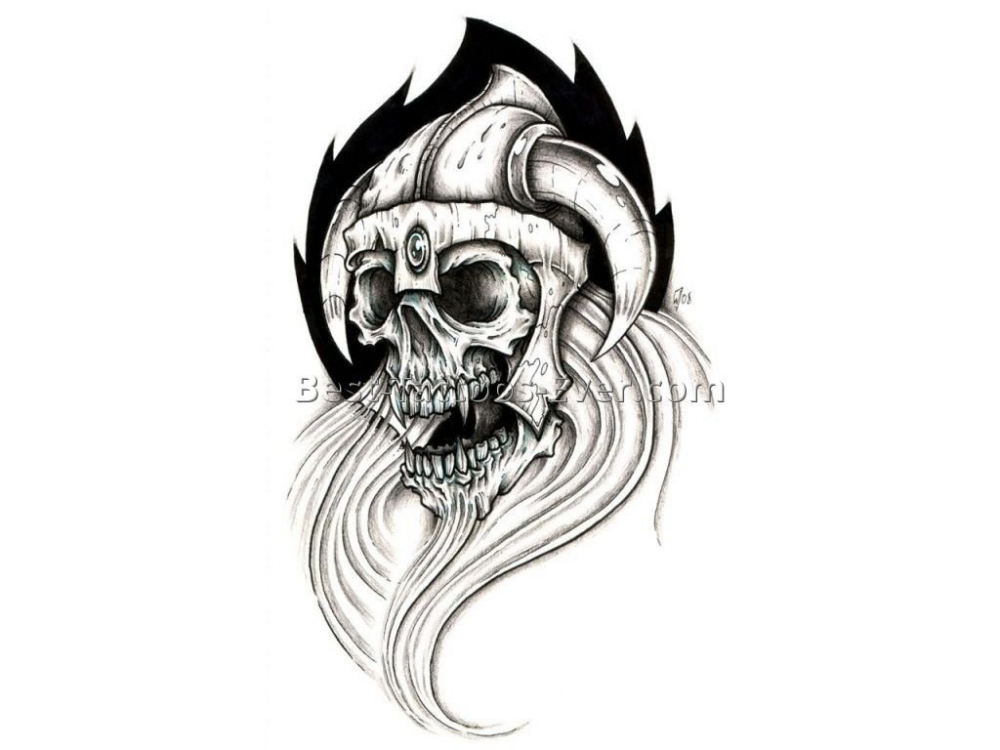 黑灰素描创意恐怖设计感十足骷髅纹身手稿