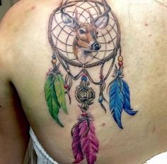 女生背部彩绘水彩素描创意文艺捕梦网纹身图片