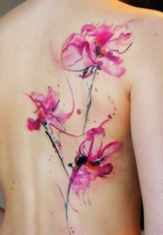 女生背部彩绘水彩素描创意文艺花朵纹身图片