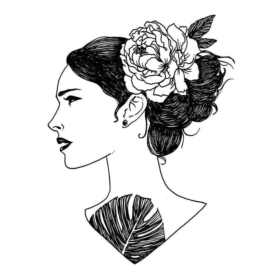 多款黑灰素描创意精致独特抽象女生肖像纹身手稿