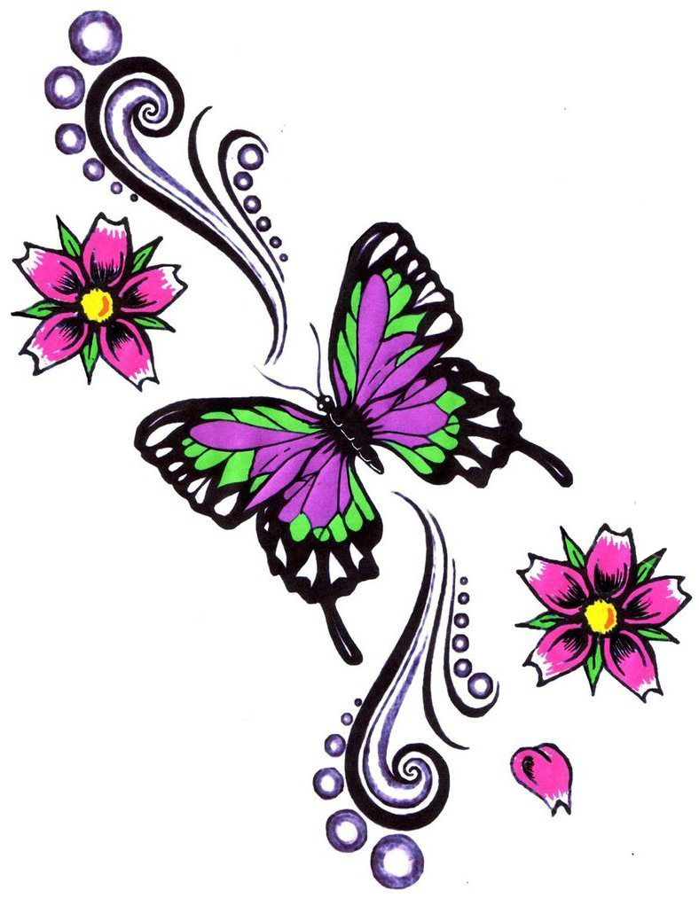 彩绘水彩素描创意文艺唯美花朵可爱蝴蝶纹身手稿