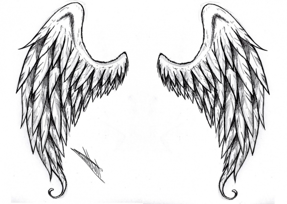 黑色素描创意霸气精致翅膀纹身手稿