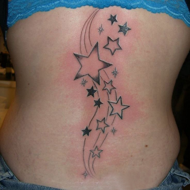 女生背部黑灰素描创意文艺星星纹身图片