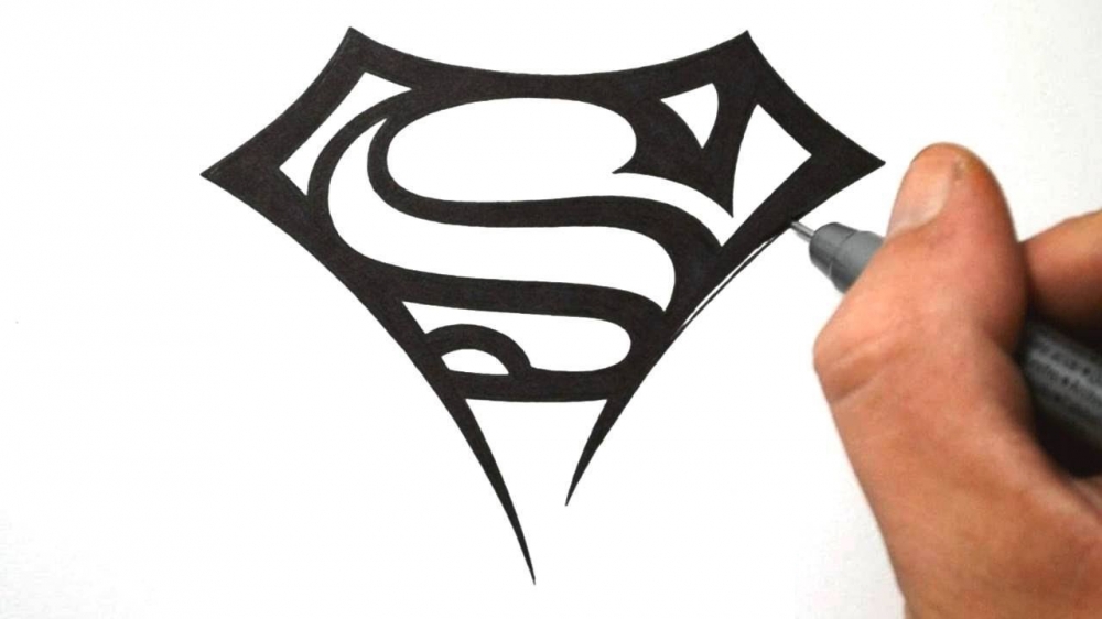 黑色线条素描创意经典标志超人纹身手稿