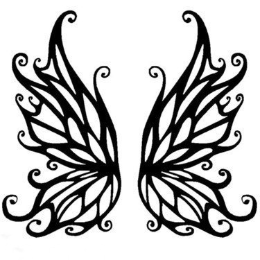 黑色线条素描创意唯美蝴蝶翅膀纹身手稿