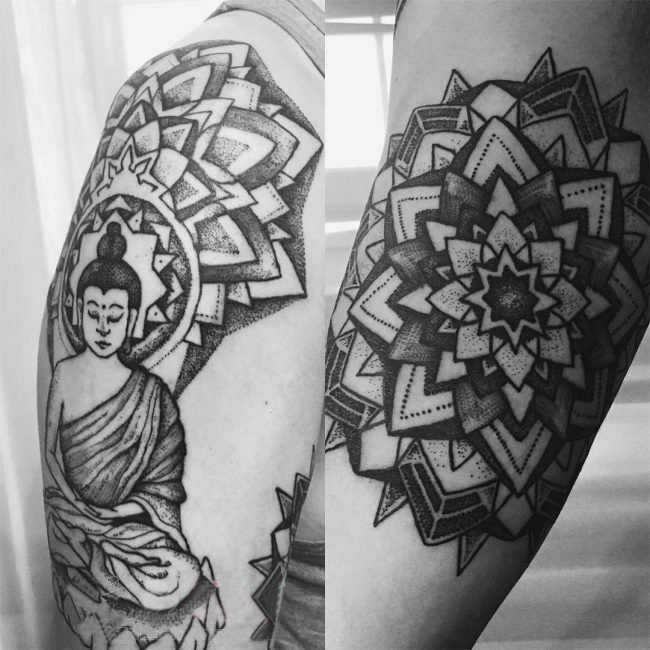 多款黑灰素描点刺技巧经典精致弥勒佛纹身图案