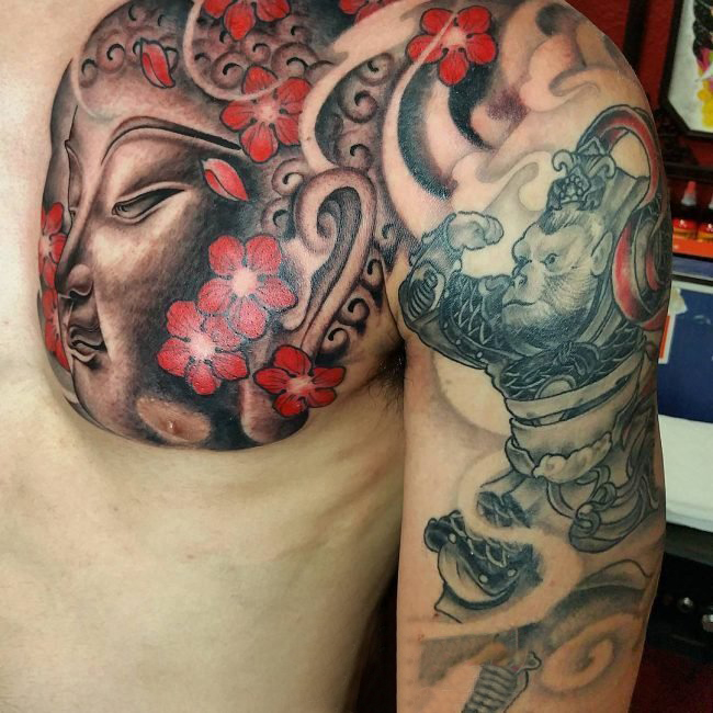 多款黑灰素描点刺技巧经典精致弥勒佛纹身图案