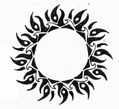 黑色素描创意文艺精致太阳纹身手稿
