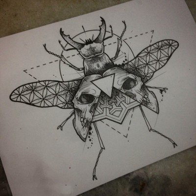 黑灰素描创意精致昆虫小动物纹身手稿