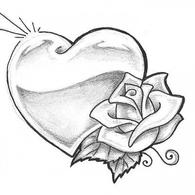 黑灰素描文艺唯美花朵心形纹身手稿