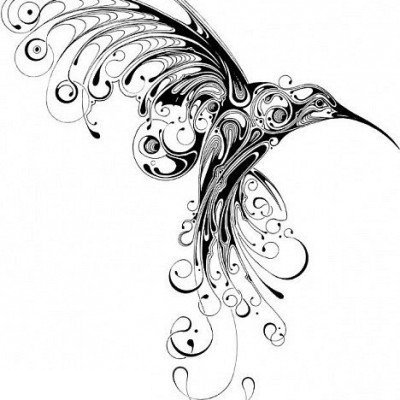 黑灰素描创意文艺霸气展翅小鸟纹身手稿