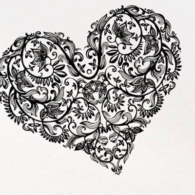 黑灰素描创意精美花朵花纹心形纹身手稿