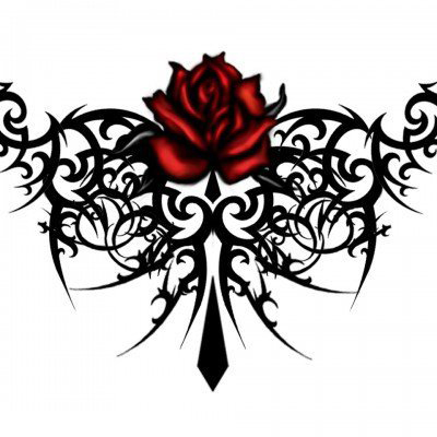 红黑撞色创意文艺唯美玫瑰纹身手稿