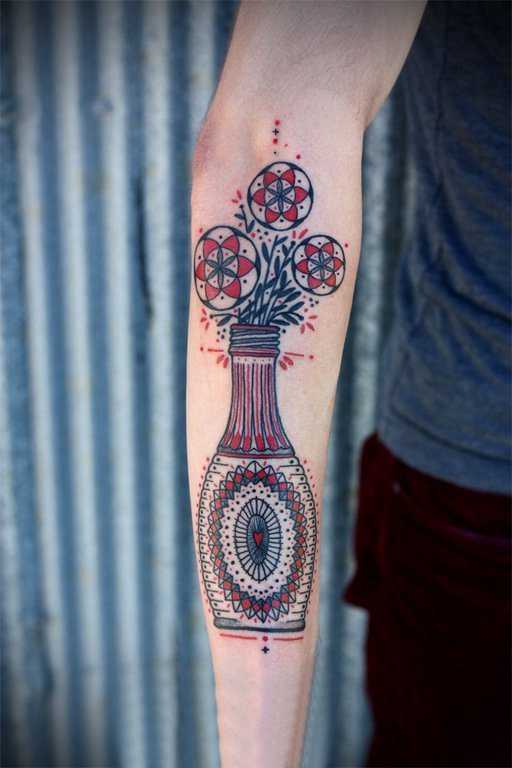 女生手臂上彩绘水彩素描创意花朵文艺纹身图片