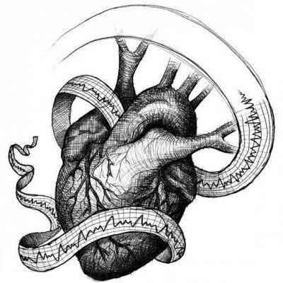 黑灰素描创意经典心脏纹身手稿
