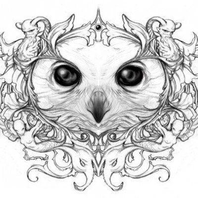 黑灰素描创意文艺精致猫头鹰纹身手稿