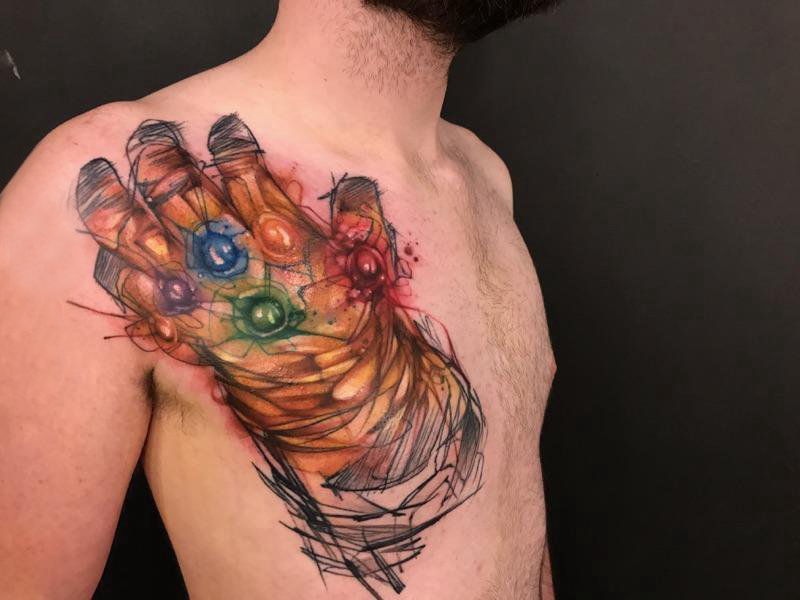 男生胸部彩绘水彩素描创意经典霸气纹身图片