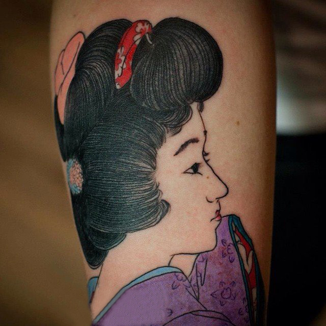 多款线条素描经典日本传统图腾艺妓纹身图案