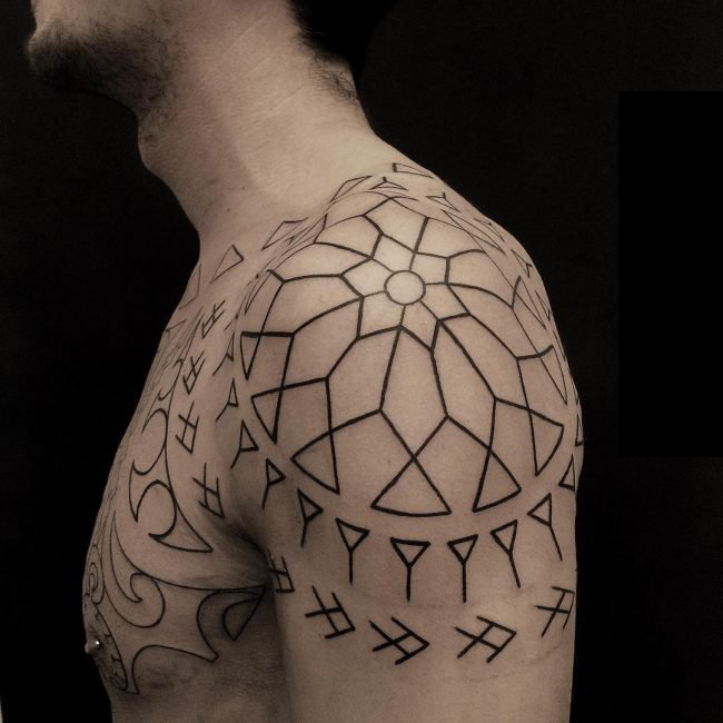 多款黑色线条素描几何元素创意文艺霸气部落纹身图案